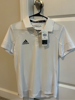adidas White Tech Polo with Black Logo